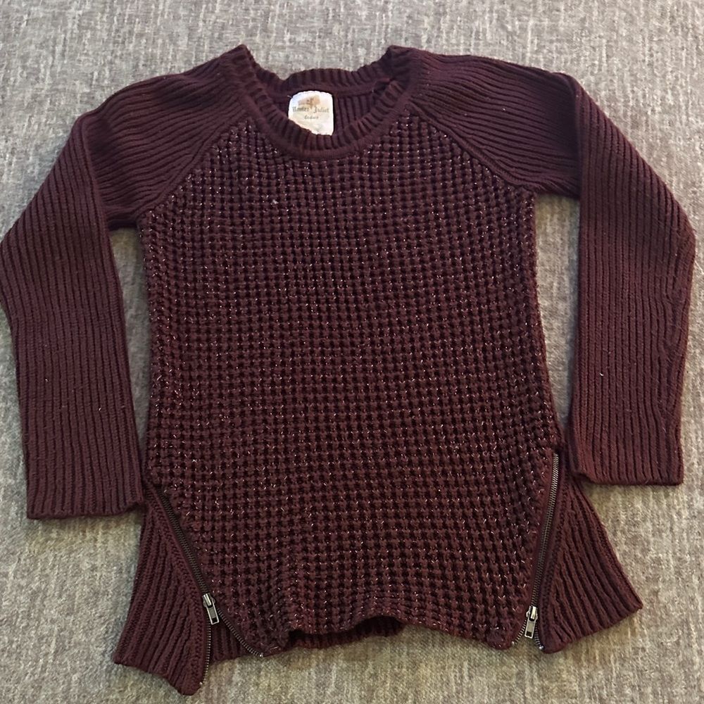 Vintage Women's Burgundy Sweater with Zipper Accents